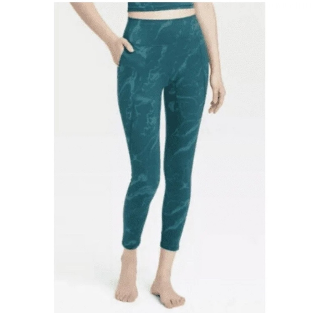all in motion Teal Marble-Print High-Rise Leggings w/ Pockets